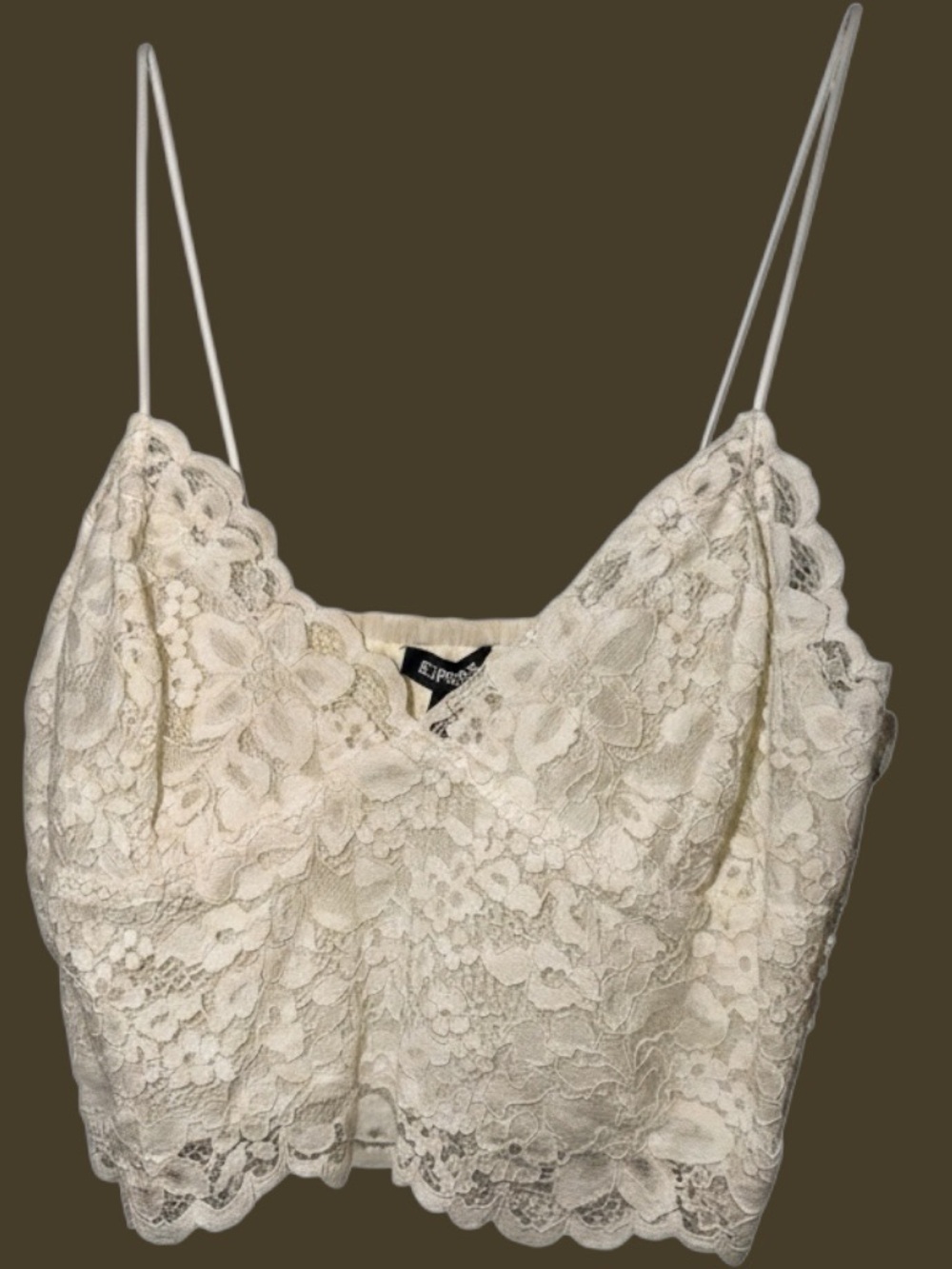 Express Ivory Floral Lace Camisole with Scalloped Edges